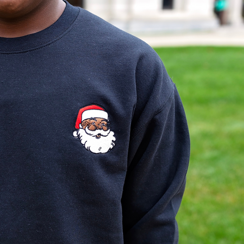 Jolly Santa Embroidered Christmas Sweatshirt - Pocket Style (Adult and Youth)
