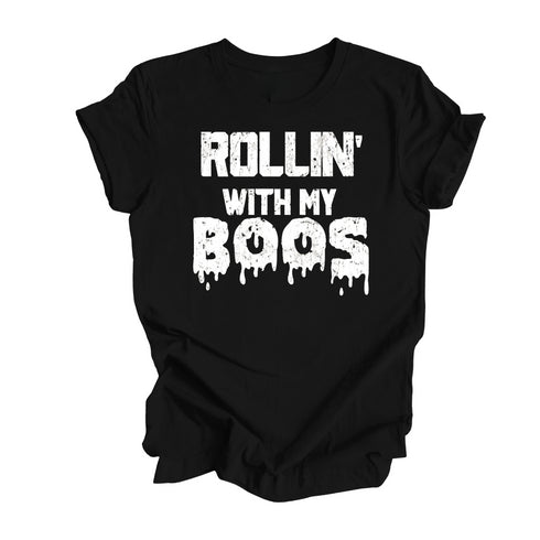 Mommy and Me - Halloween Matching Set - Rollin' With My Boos - Black Sweatshirt/T-shirt