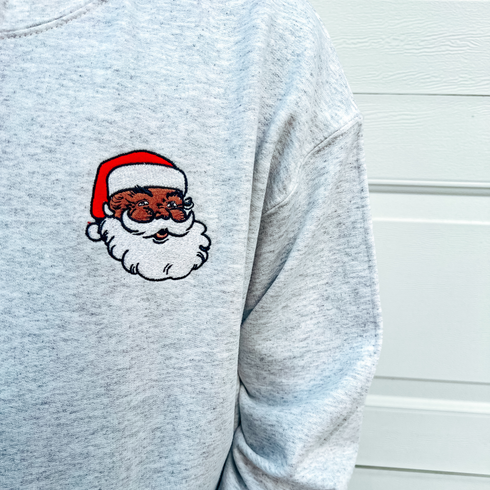 Jolly Santa Embroidered Christmas Sweatshirt - Pocket Style (Adult and Youth)