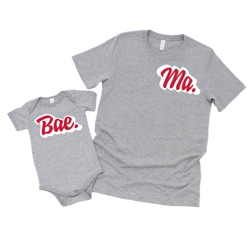 Matching Mom and Child Shirts - Ma, Bae, and Newbae (Heather Grey)