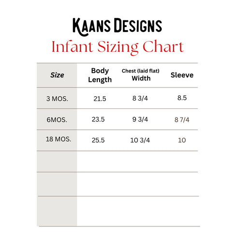 infant sizing chart for kaans designs