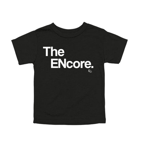 The Encore black shirt with white text