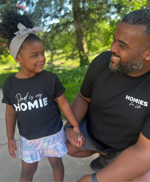 Dad Matching- Homies for life/ Dad is my Homie  POCKET DESIGN Matching (Set of Two) (Black)