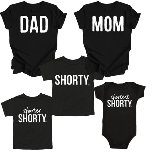 Dad, Mom, Shorty Matching T-shirt Set - Black
