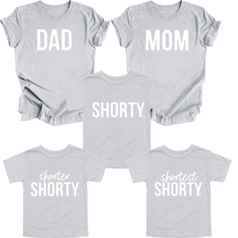 Dad, Mom, Shorty Matching T-shirt Set - Heather Grey