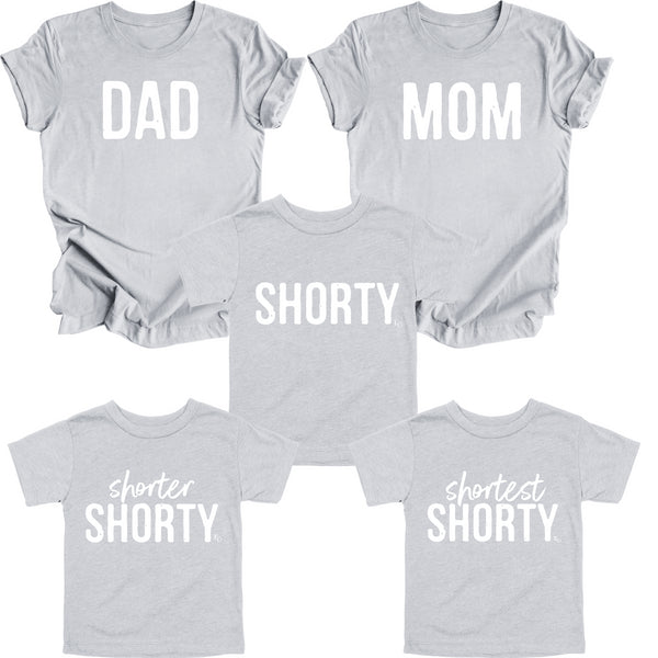 Dad, Mom, Shorty Matching T-shirt Set - Heather Grey