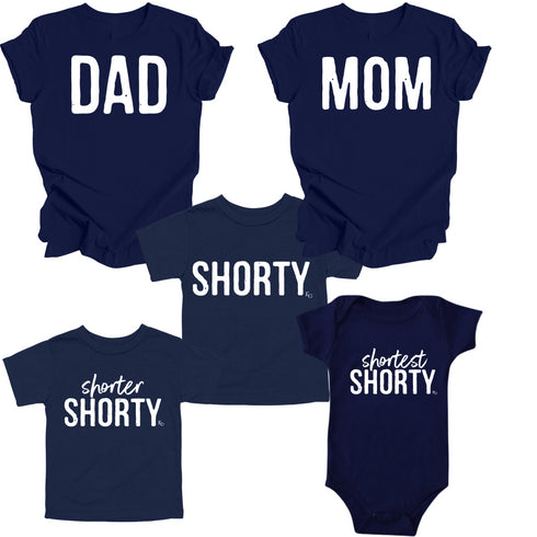 Dad, Mom, Shorty Matching T-shirt Set - Navy