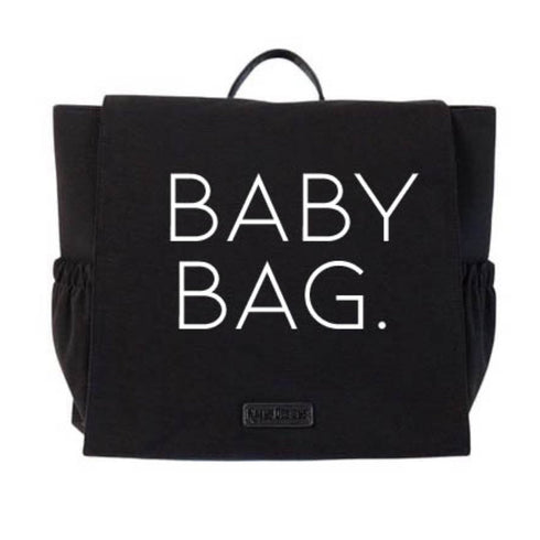 black canvas bag that says baby bag design screen print