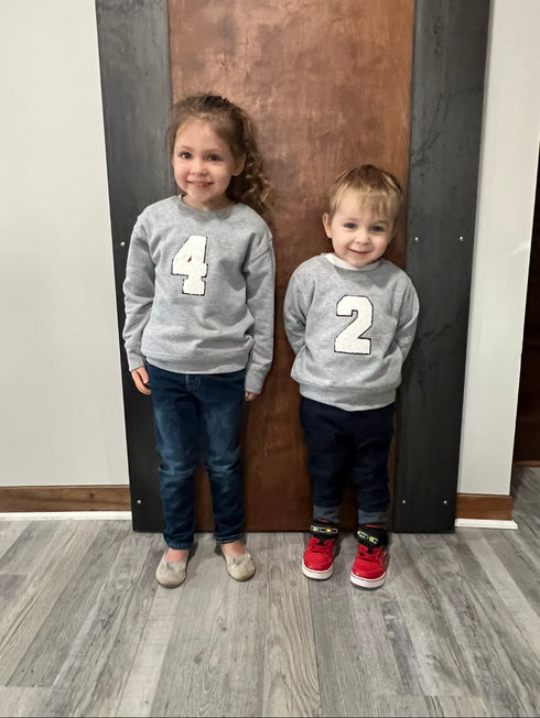 Kids Customizable Number Sweatshirts ( multiple colors and print options)