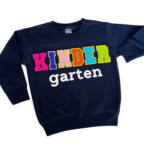 kindergarten shirt, first day of school outfit, pullover sweatshirt, custom, patches