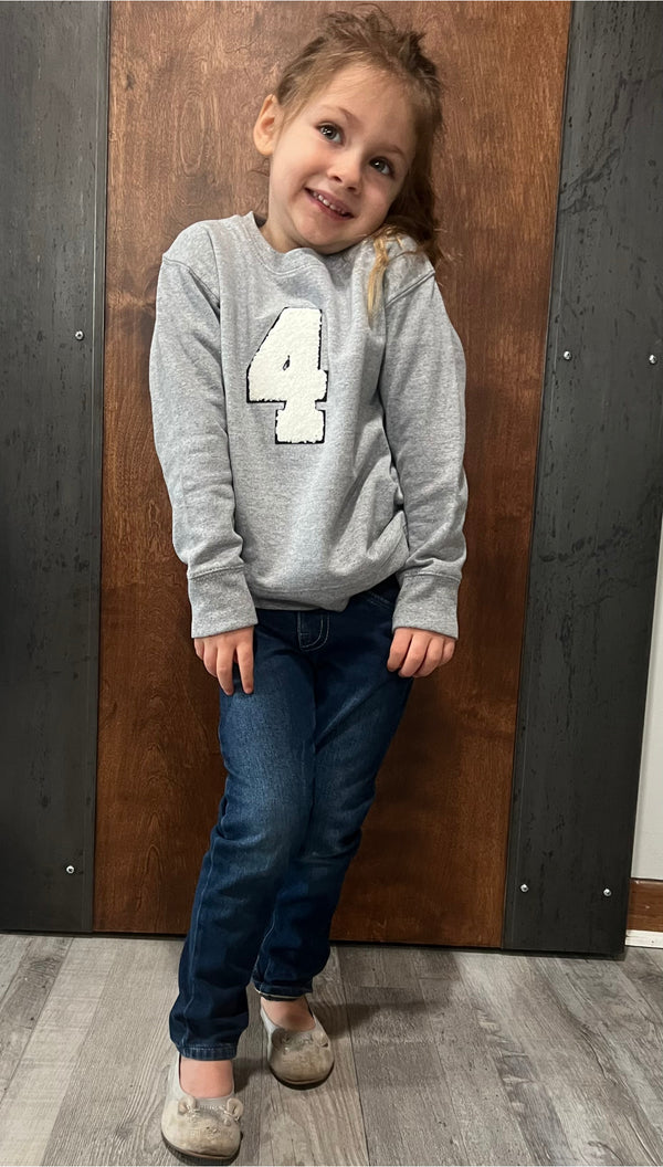Kids Customizable Number Sweatshirts ( multiple colors and print options)