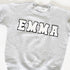 personalize, customizable sweatshirt, letters, chenille patches, iron on, custom, diy