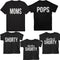 set of five shirts mock up for families matching in black shirts for mom, dad, older kid, middle kid and baby
